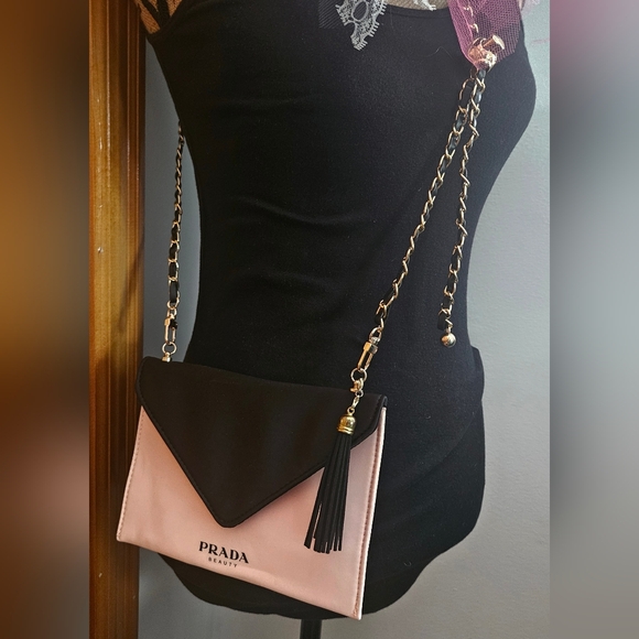 Prada Black and Pink Clutch/ Crossbody/ Cosmetic with Chain Strap - Picture 6 of 6